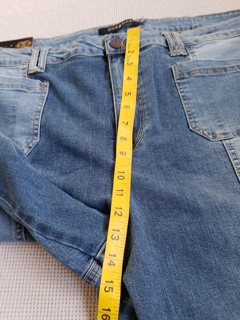 one 5 one Two-Tone Blue Patchwork Flare Jeans 20W Long - Picture 6 of 12